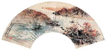 傅抱石 夕阳远帆图 镜心